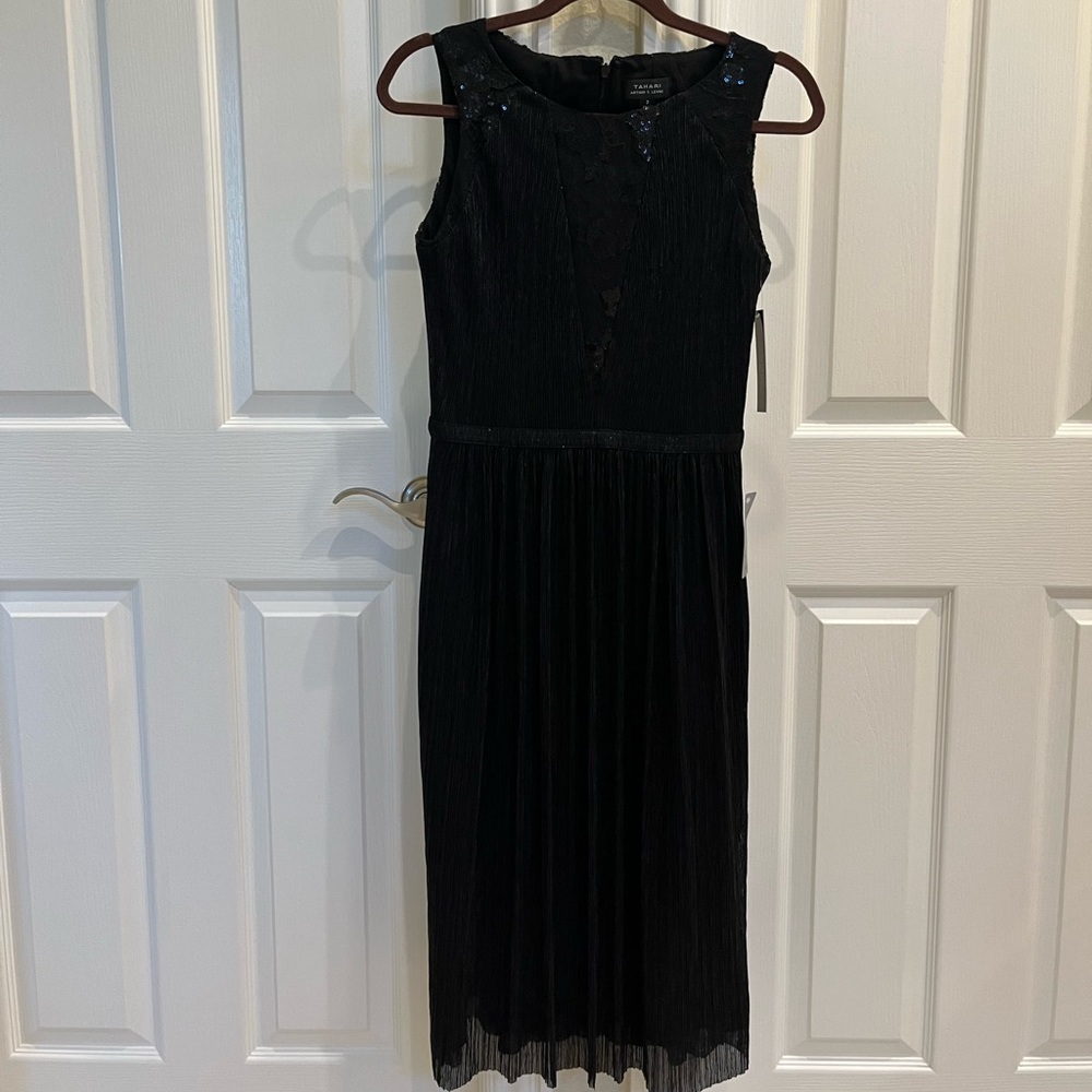 Black shiny midi length formal dress